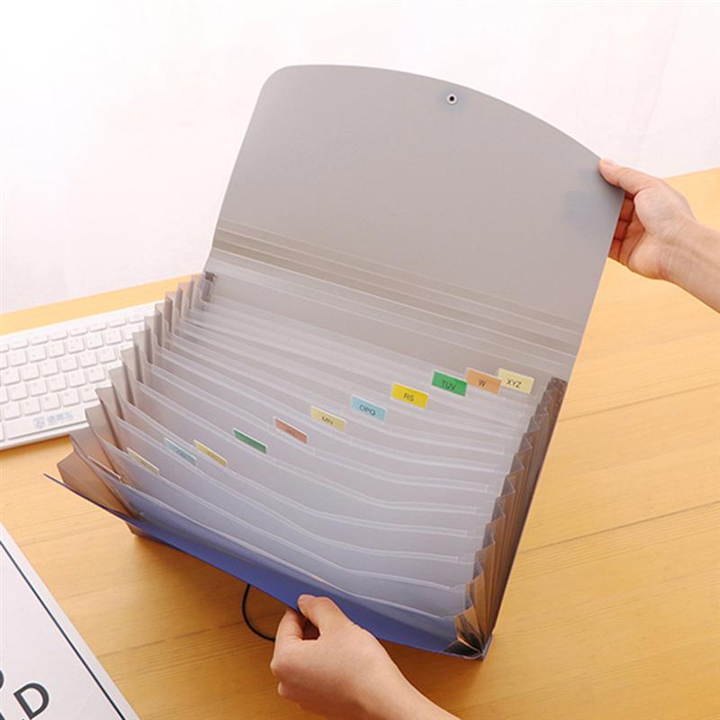 1pc 13 Pockets Expanding File Folders Buckle A4 Accordion File Holder Organizer File Folder with Dividers (Blue)