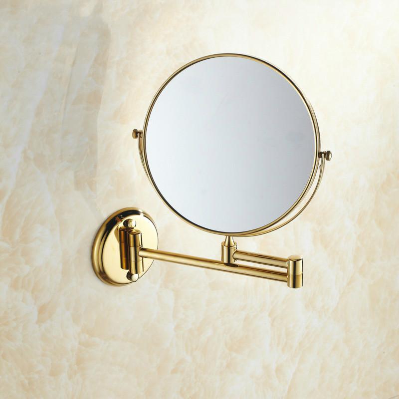 Double Side Bathroom Folding Brass Shave Makeup Mirror Gold Plated Wall Mounted Dual Arm Extend Bath Mirror