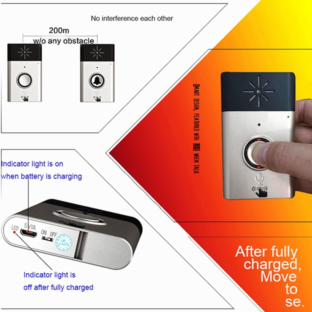 Intelligent Wireless Doorbell Voice Intercom 300M Distance Household Door Bell Outdoor Transmitter + Indoor Receiver Door Ring
