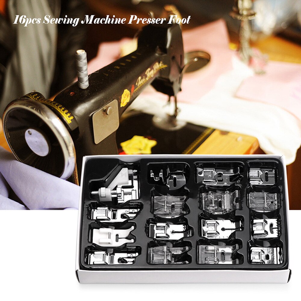 16pcs Feet Kit Set With Box Brother Singer Sewing Machine Presser Foot Janom Sewing Machines Foot Tools Accessory Sewing Tool