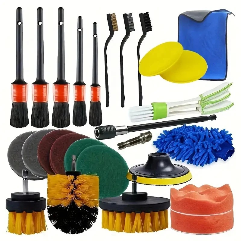 Kit de cepillo de taladro eléctrico, limpiador multiusos, herramientas de limpieza de neumáticos de coche para azulejos, baño, cocina, cepillos redondos de plástico
