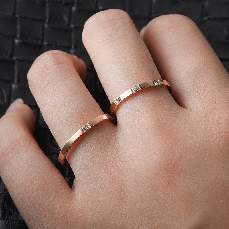 Edelstahl Zirkonia Hochzeit Ring für Frauen Männer Klassische CZ Engagement Ringe Paar Schmuck