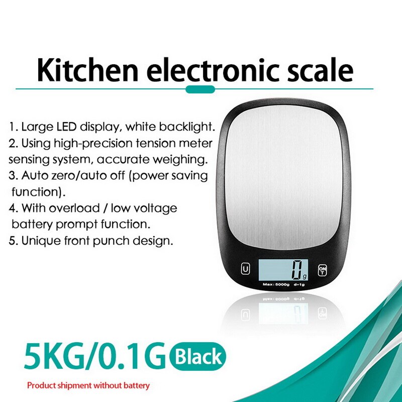 5kg/1g bärbara lcd digitalvågar för köksmat exakt postvåg för matlagning bakvåg balans mäta vikt: 5kg-0.1g svarta