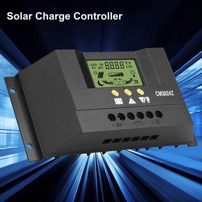 CM3024Z 12V/24V 30A Regulator Generator Charge Mode PWM Voltage LCD Solar Controller Plug In