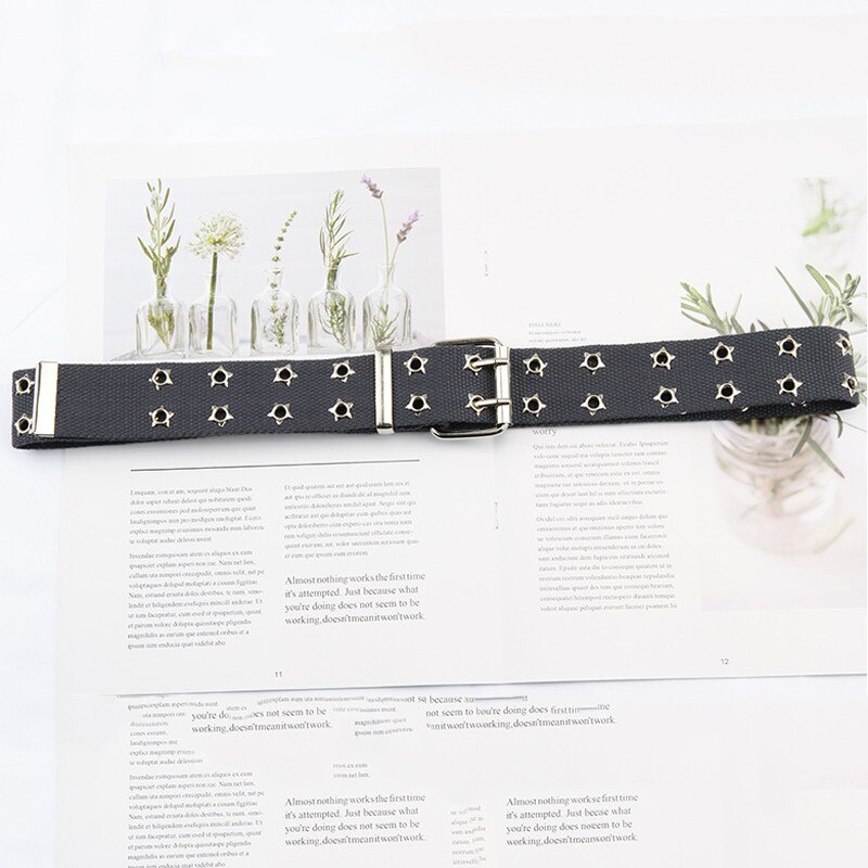 Double Grommet Belt Canvas Belt Double star Hole Belt for Women Punk Rock Jeans Belt: gray