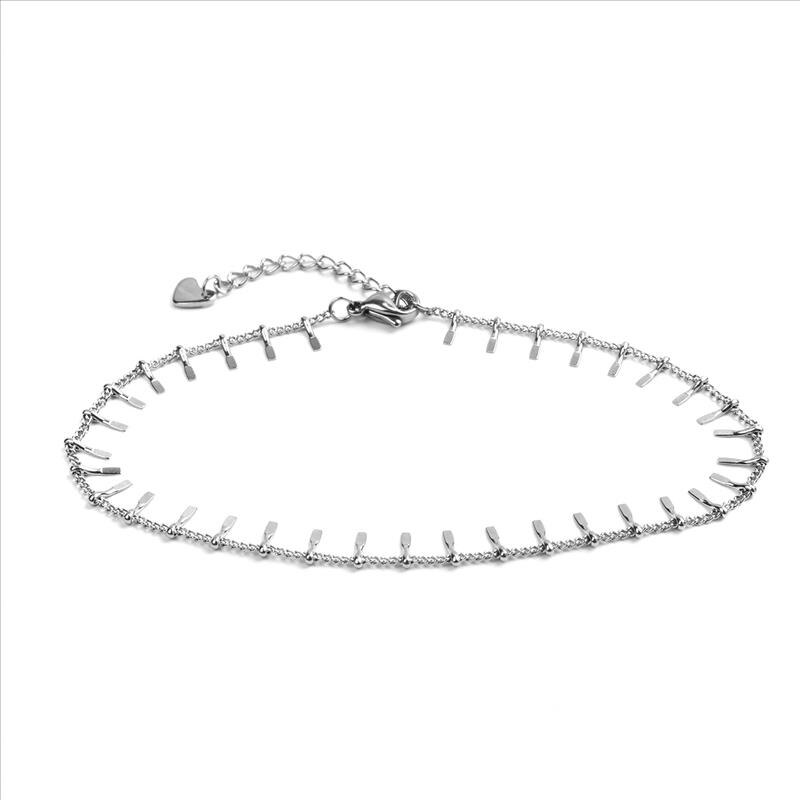 1PC Simple Stainless Steel Anklets Heart On Foot Ankle Bracelets For Trendy Women Female Men Leg Chain Jewelry 23cm Long