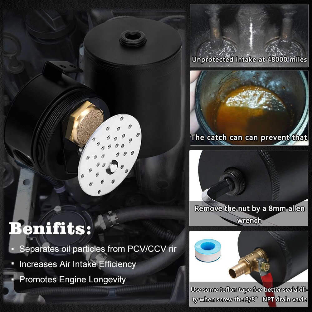 VR - 3/8" NPT Inlet Outlet 2-Port Compact Baffled Oil Catch Can Tank VR-TK91