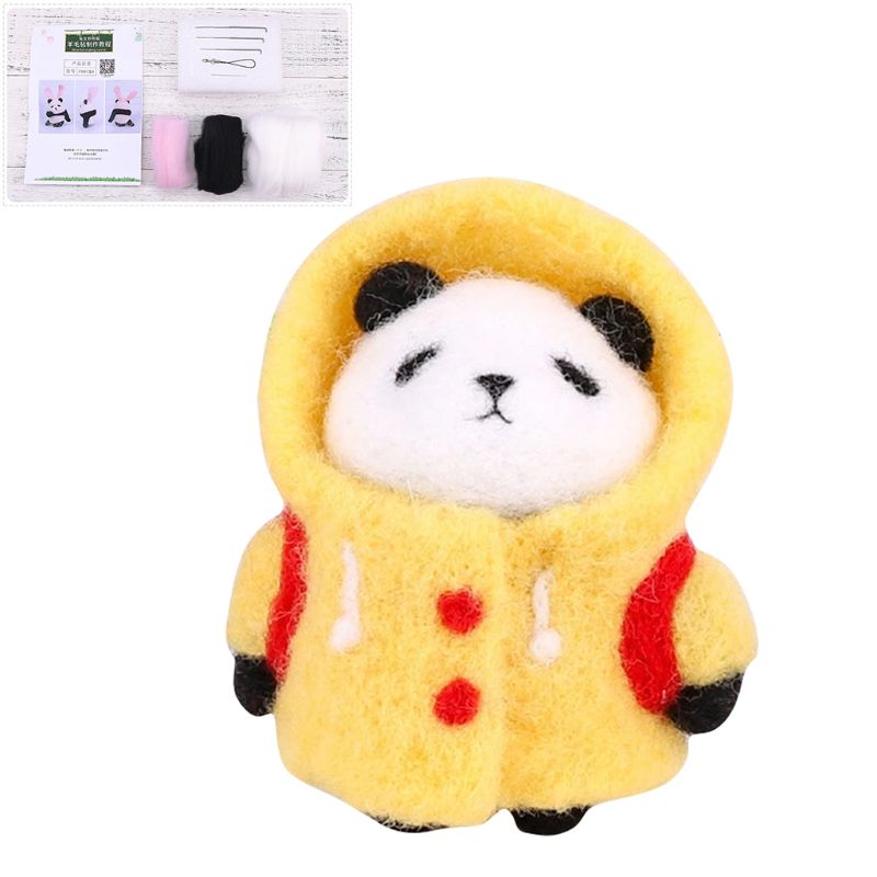 Panda de lana manualidad de fieltro DIY inacabado pinchado conjunto Kit para manualidades aguja bolsa de Material M6CE: 01