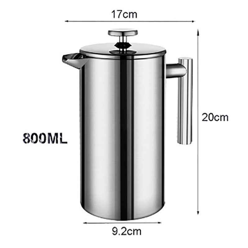 Franse Pers Koffiezetapparaat Rvs Koffie Percolator Pot, Dubbele Muur & Grote Capaciteit Handleiding Koffiekan Koffie Containers: 800ml