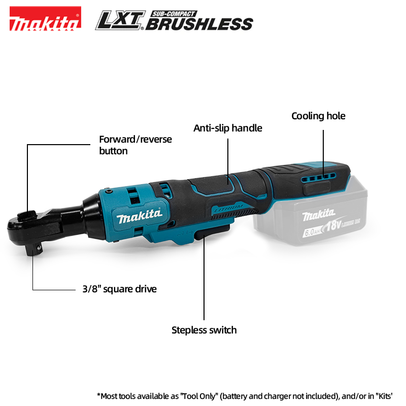 Makita 10MM/13MM Brushless Ratchet Right Angle Wrench Cordless Driver Variable Speed Power Wrench LED 18V Power Tools