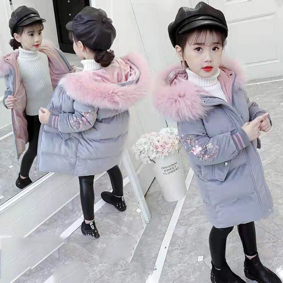 Grijs/Roze Kleur Kinderen Meisjes Down Jas Capuchon Warme Bovenkleding Kleding Russische Herfst Winter Kinderen Meisje Winter Dikke Jassen