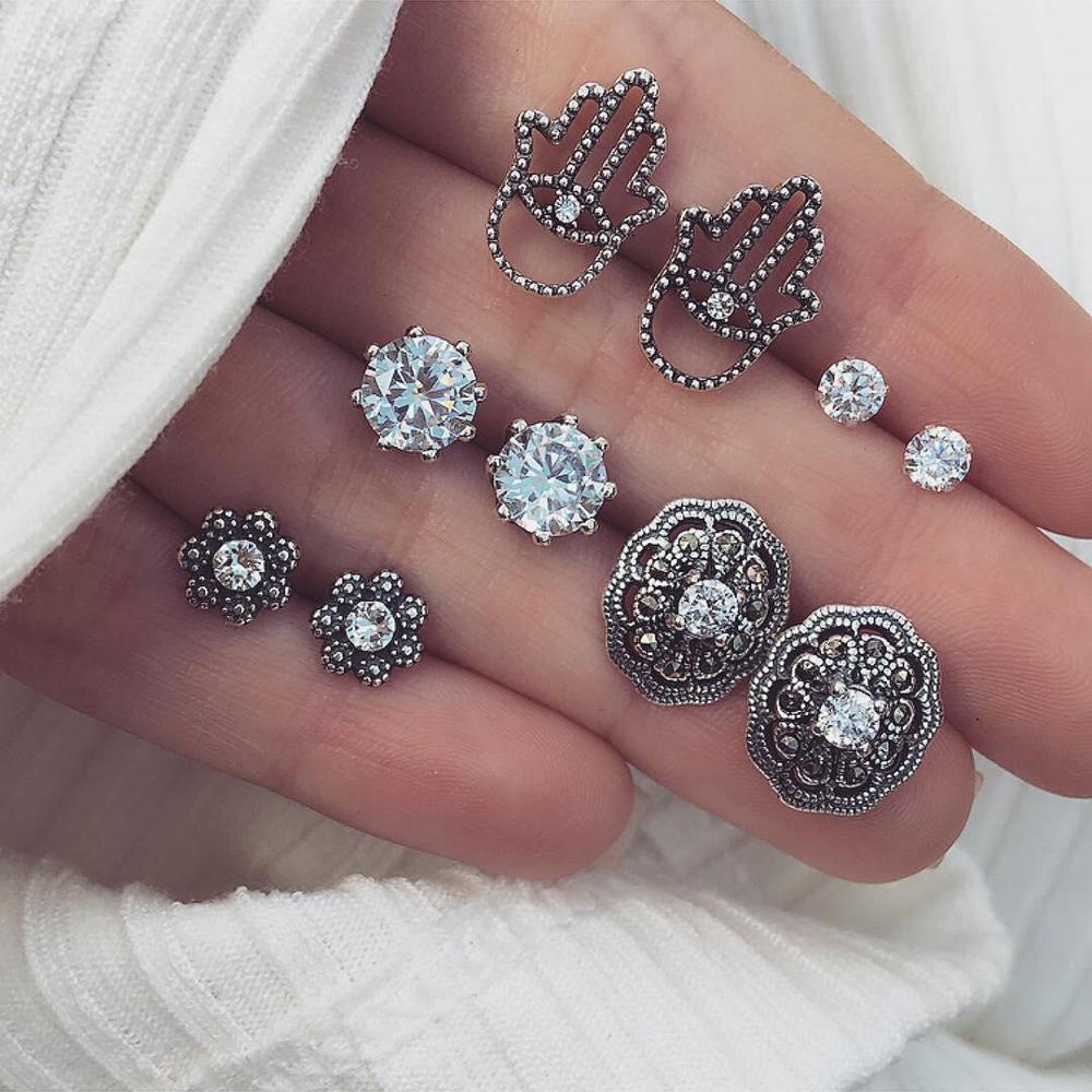Böhmen Geometrische Kleine Stud Ohrringe Set Für Frauen Shell Blume Stern Hand Charme Ohrringe Mädchen Trendy Schmuck: EA063-07