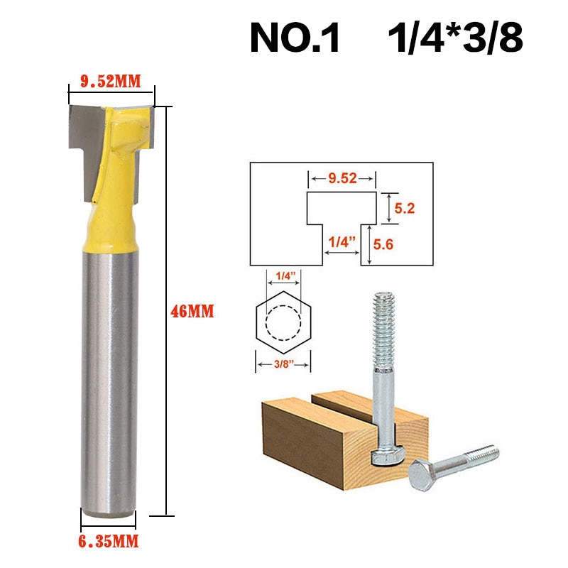 2 stks/set 1/4 Inch Schacht T-Slot Keyhole Cutter Hout Router Bit Carbide Cutter Voor Hout Hex Bolt T -Track Steken Frezen