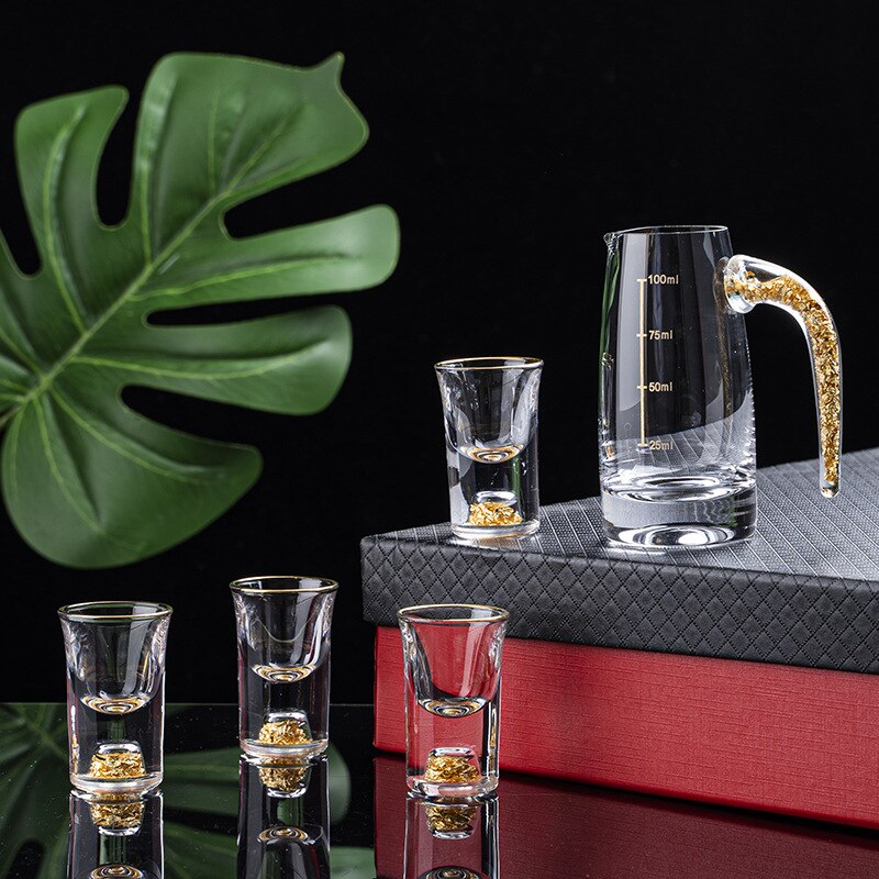 Baijiu – ensemble de tasses à vin avec feuille d'or, verre en cristal de , verre solide, ensemble de verres à vin de style chinois, ensemble de verres à vin