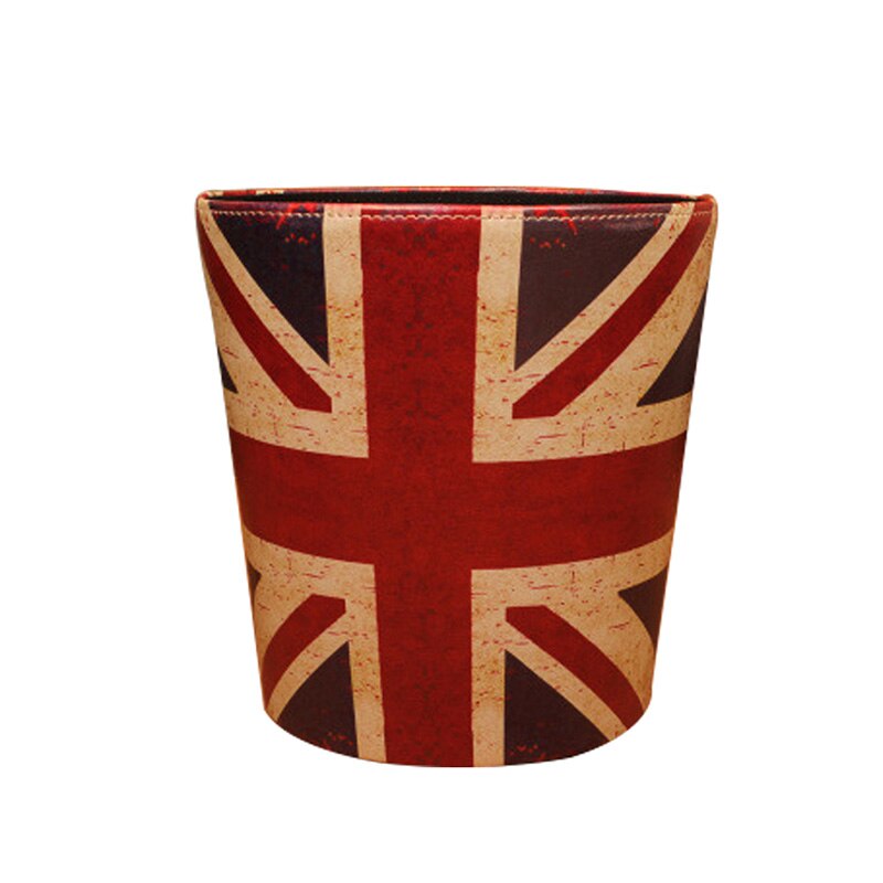 27cm Retro Wastepaper Basket PU Leather Bar Rubbish Bin Office Paper Basket Vintage without Lid Dustbin 8 Patterns: Union Flag