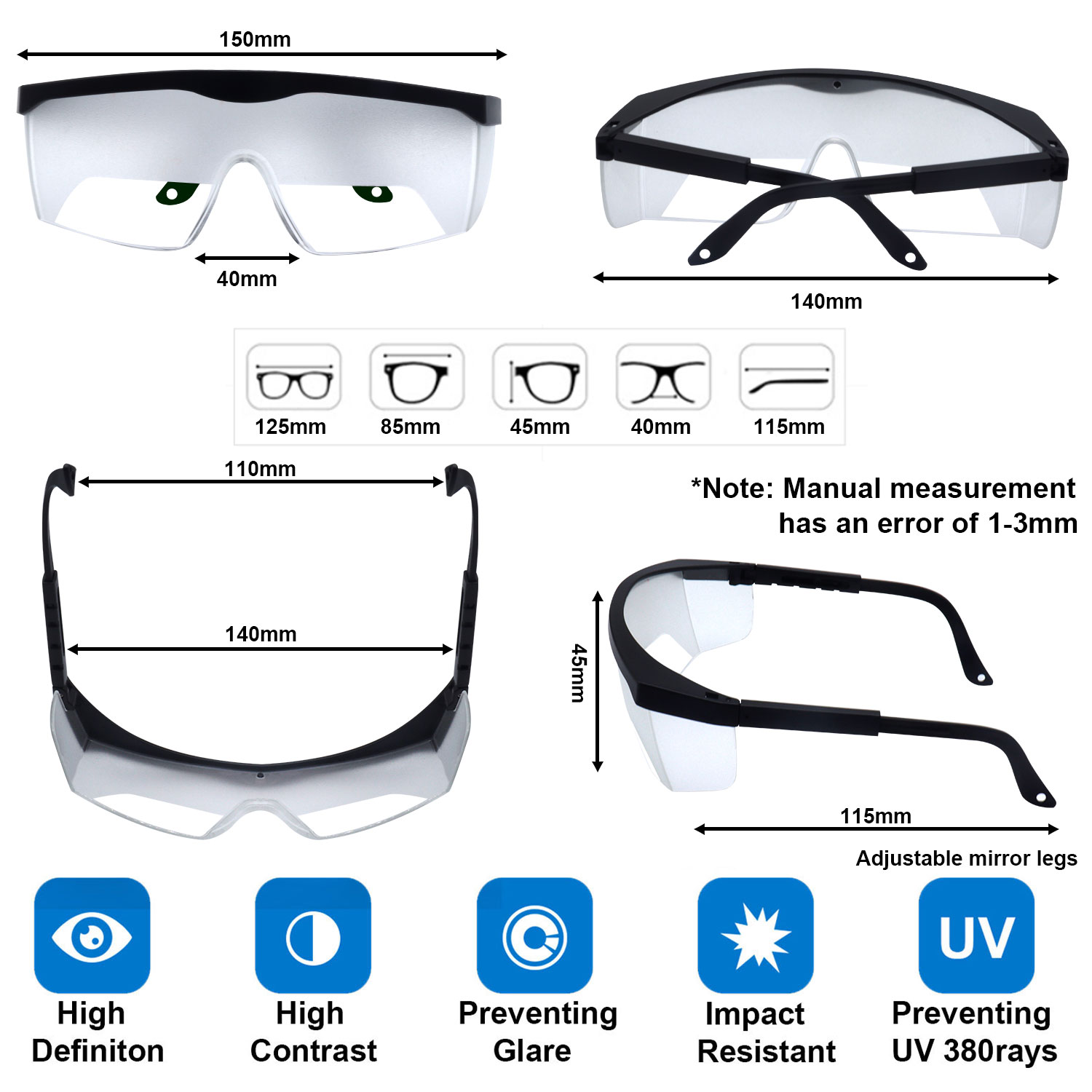 Gafas de sol con limitación de visión, antivaho, antiarañazos, a prueba de polvo, sombreado para piloto, entrenamiento de instrumentos IFR con patillas ajustables
