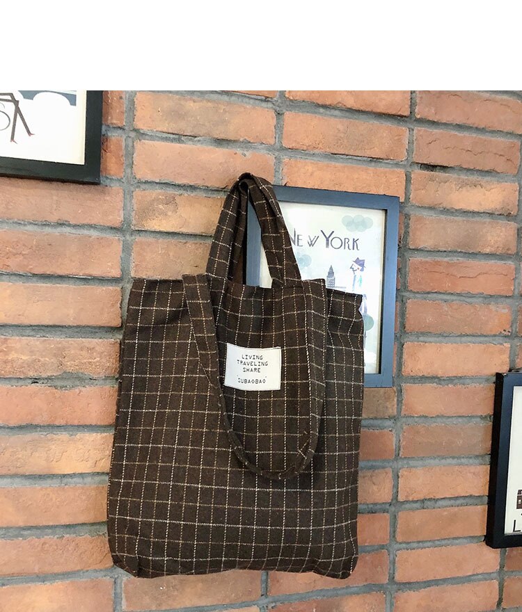 Winter Warm Wol Tartan Eco Shopping Tote Schoudertas Zwart Bruin Grijs SBB 910131: brown