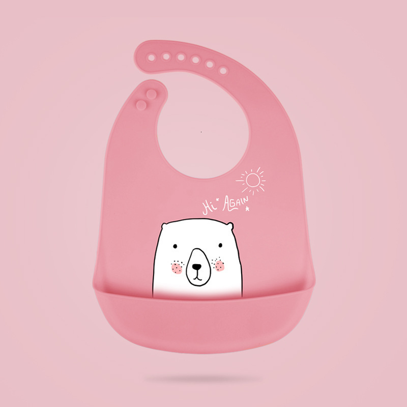 Waterdichte Baby Siliconen Slabbetjes Burp Doeken Peuter Kids Verstelbare Voeden Schort: Powdered white bear