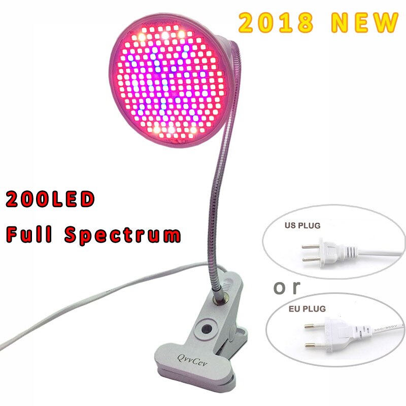 Full spectrum Dual Head 200 LED Plant Flower Grow Light Lamp red blue UV IR Lights clip for Veg Indoor E27 Green house: single lamp / US
