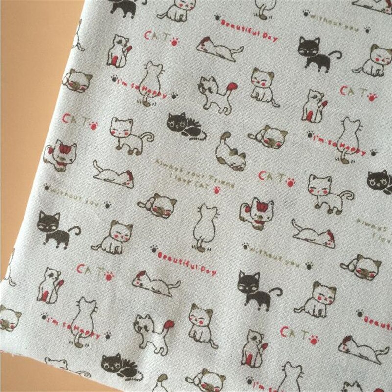 Cat Printed Canvas Fabric Cotton Linen Patchwork Fabric DIY Sewing Quilting Material Manual Sewing Linen Cotton Material Crafts