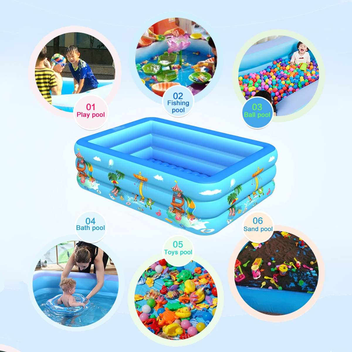 120/130/150cm Children Bathing Tub Baby Home Use Paddling Pool Inflatable Square Swimming Pool Kids Inflatable Pool ball pit