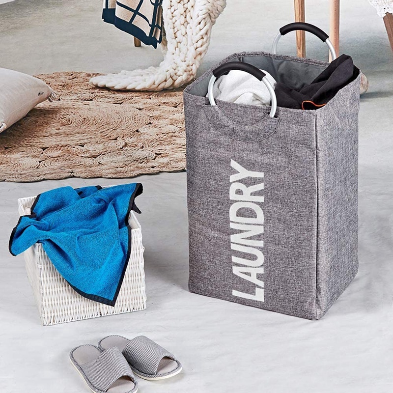 Haundry Large Laundry Hamper Bag with Handles, Collapsible,Self-Standing Modern Laundry Basket for Dorm Room