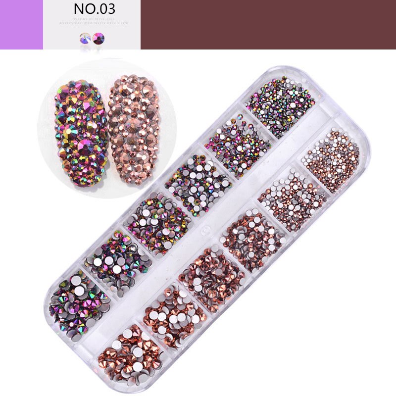 12 gitter farverige krystal nail art rhinestones akryl negle sten perler nitter flad tilbage glitter tips 3d negle kunst dekorationer: 03