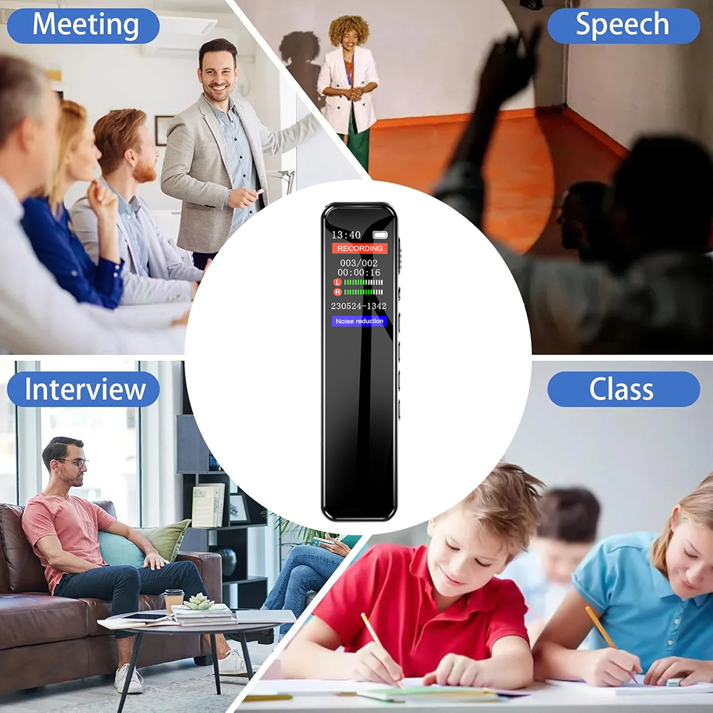 Gravador de áudio digital ativado por voz wav 1536kbps tipo-c gravação de longo tempo um botão para gravar ditaphone