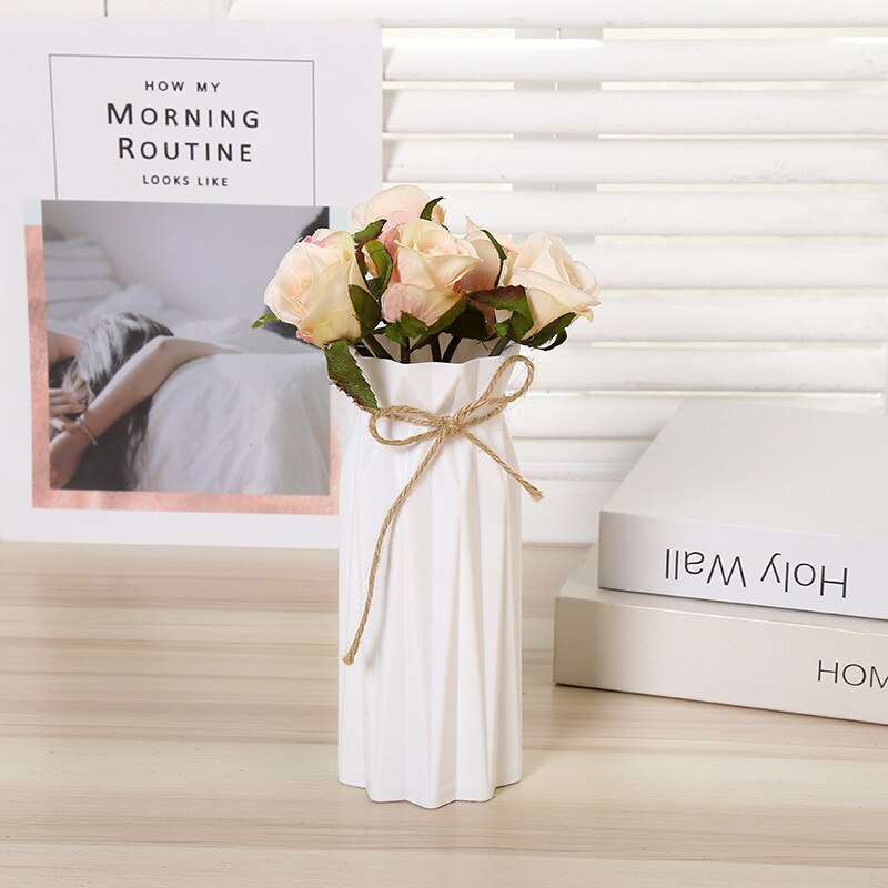 Plastic Vase Home Decoration Accessories Flower Pot Ornaments Simulation Flower Insert Anti-fall European Dry Vase: A-White
