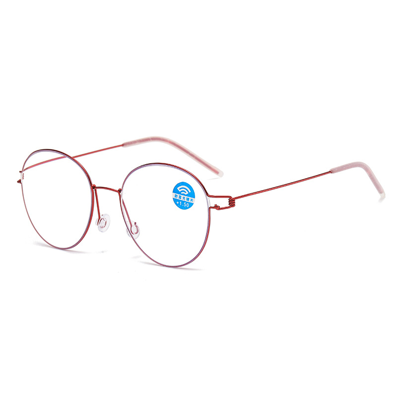 Lunettes de lecture rondes ultra-légères, Anti-lumière bleue, pour hommes et femmes, métal, presbytes, hypermétropie, lecteurs d&#39;ordinateur: +400 / Red Wine