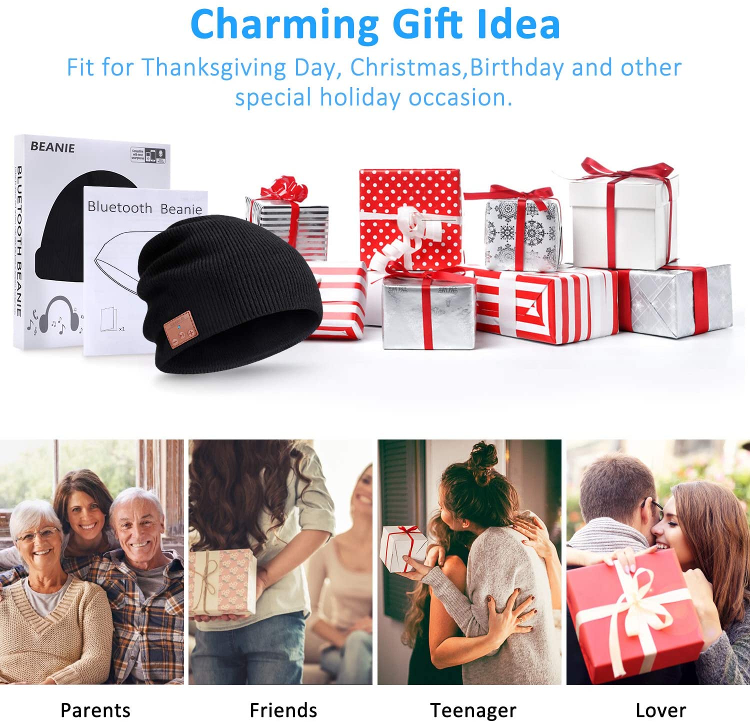 Beanie-auriculares inalámbricos V5.0 con Bluetooth para hombre y mujer, audífonos Unisex de música de punto, con altavoces estéreo HD integrados, de invierno