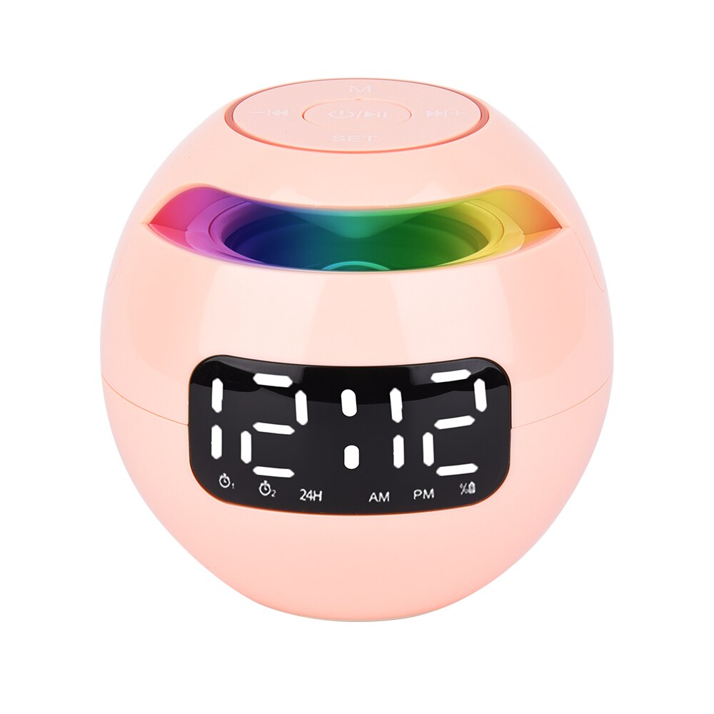 Mini Bluetooth Speaker Alarm Clock Wireless Bluetooth Sound Box With LED Display Digital Clock FM Radio Night Light Table Clock: Pink