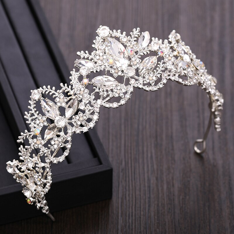 Trendy Bridal Hair Accessories Silver Color Crown Headdress Baroque Rhinestone Crystal Wedding Tiara Hair Jewellery Accessories