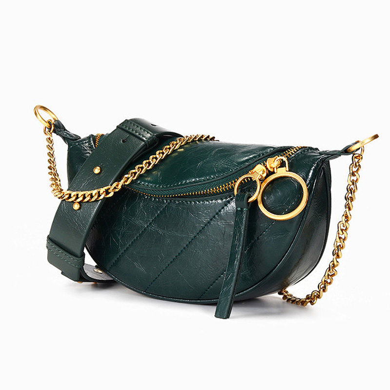 Chain Crossbody Bags For Women PU Leathe Lady chest bag Shoulder Messenger Travel Women Handbags and Purses: Green