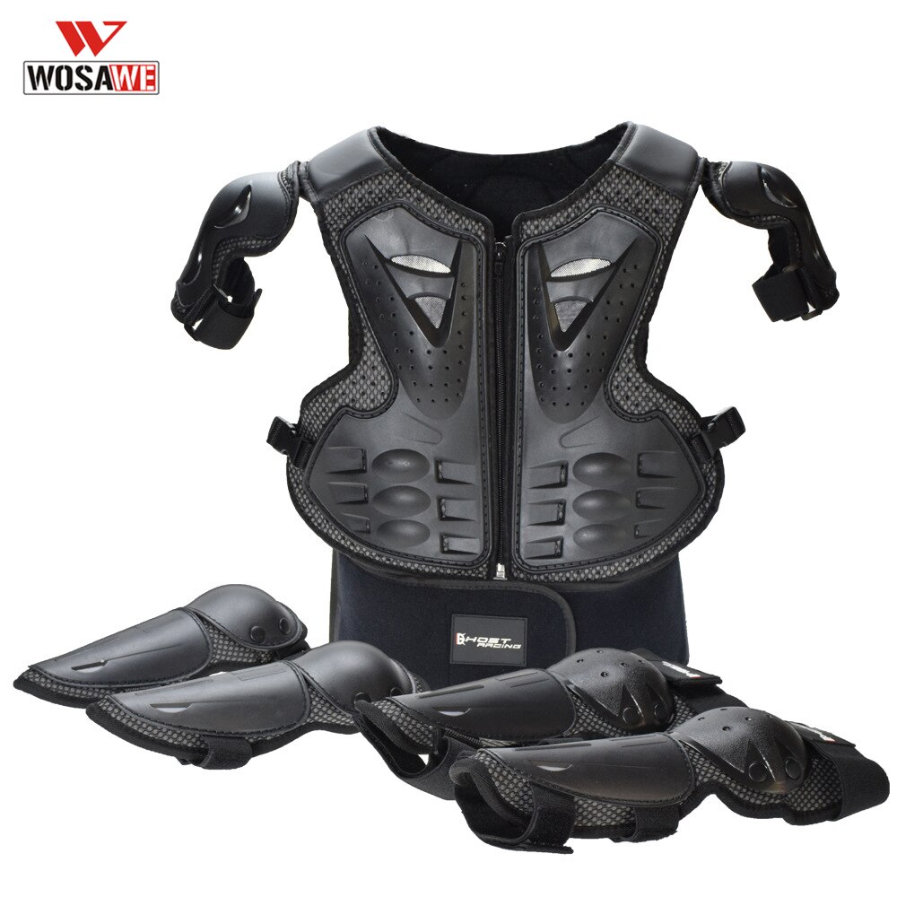 WOSAWE kinderen Motorfiets Armor Body Armor Vest Manches Jas Terug Schouder Kids Body Protector Gear Motobike Gepantserde Ligger