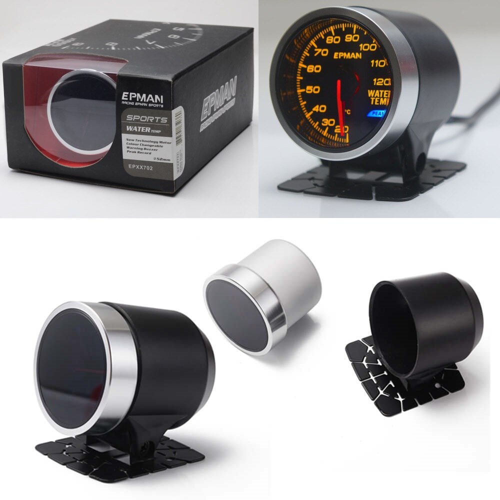 EPMAN 2" 52mm Black Car Auto Digital Multicolour LED Water Temp Temperature LED Gauge Kit+ Pod Holder+Sensor EPXX702