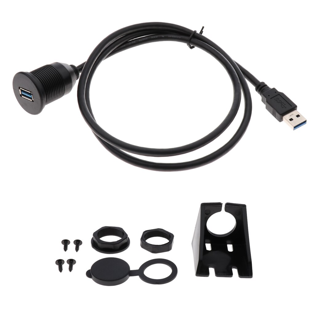 Car USB3.0 Extension Flush Mount Cable Dashboard Kit Round