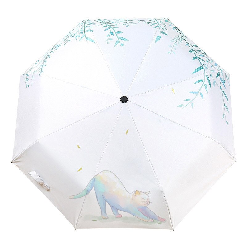 Sun Umbrella Rain Three Folding Umbrella Lovely Cat Female Parasol Four Seasons Cat Illustration Umbrella