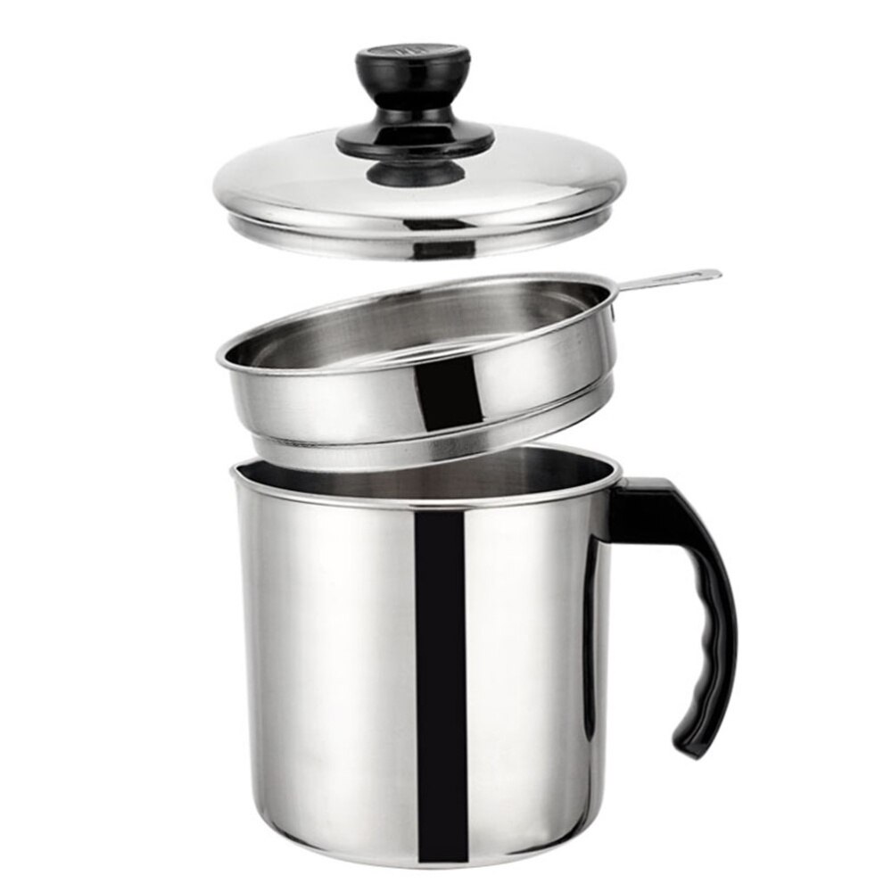 1.2L Stainless Steel Oil Strainer Pot Grease Container Oil Storage Can Grease Keeper with Strainer and Lid