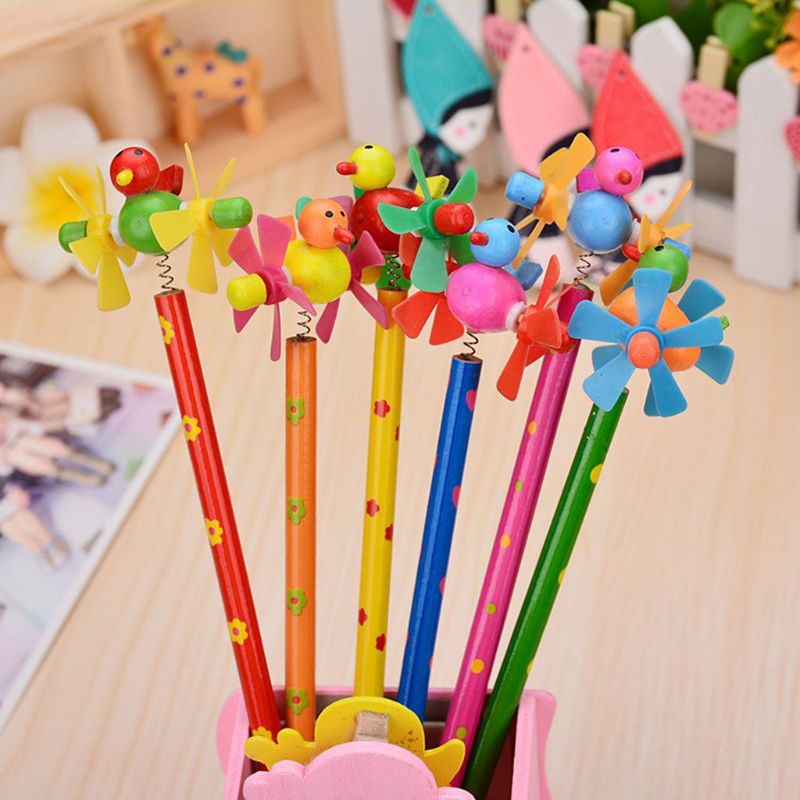 Wooden Windmill Cartoon Animals Pencil Kawaii Student Pencils Student Children Kids Personality Art Supplies Pencil Pen