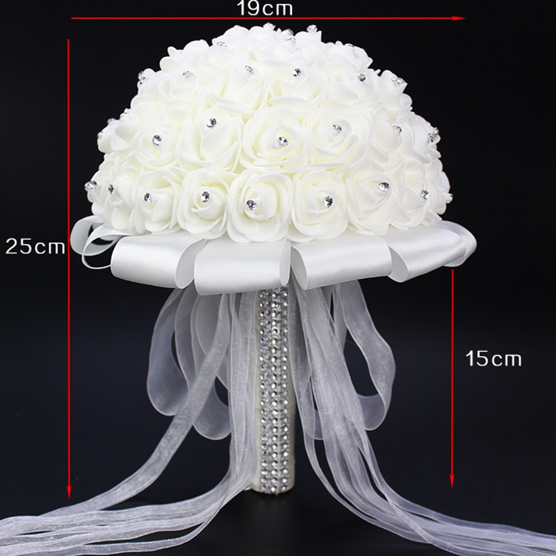 AYiCuthia boeket zijde bloemen Bridesmaid Wedding Foamflowers White Rose Bridal bouquet White Satin Romantic Wedding bouquet S21