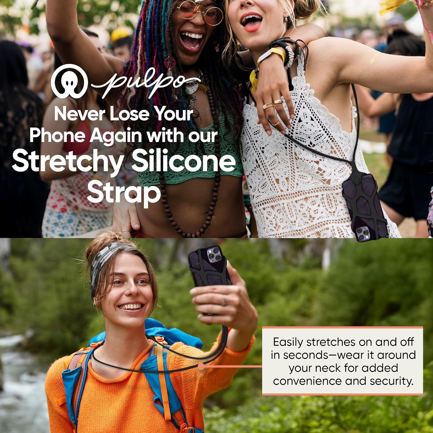 Safety Cell Phone Lanyard Fits Smartphones 6.1" to 6.8” , Lanyards for Phones, Hiking Phone Holder & Cellphone Lanyard, Silicone