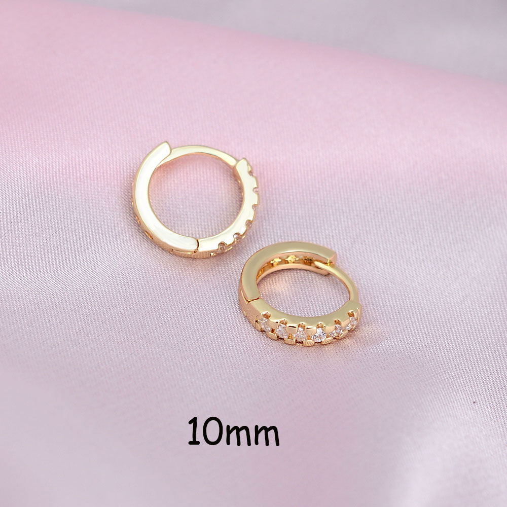 Classic Eenvoudige Kleine Regenboog Zirconia Stud Huggies Oorringen Voor Vrouwen Mannen Dikke Ronde Cirkel Earring Piercing: gold-white-10mm