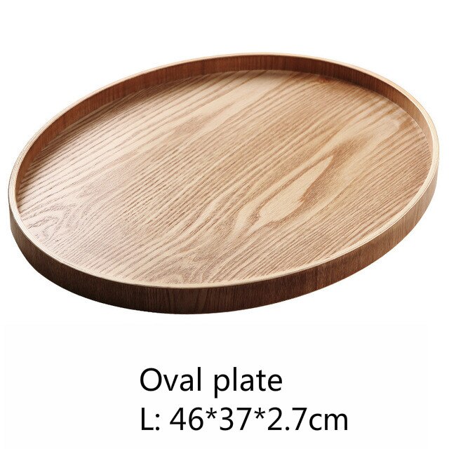 Trä rund/oval/rektangulär serveringsbricka trä tallrik te maträtt dryck tallrik mattallrik middag nötbiff frukt mellanmålsbricka: 11