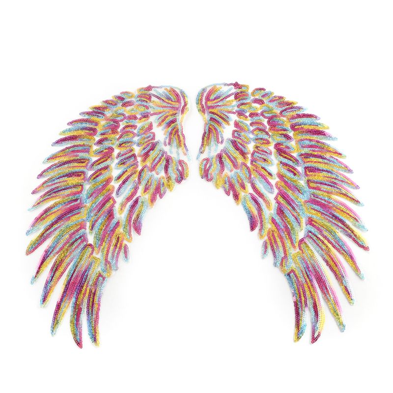 5 par błyszczące cekiny skrzydła anioła żelazko na plastry słodkie kolorowe piórka zdobienie robić szycia naszywka ubraniowa DIY wystrój