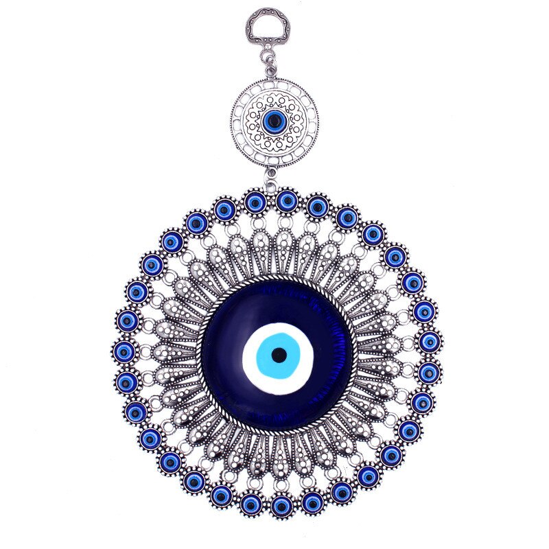 1PC rétro bleu gros yeux turcs Style salon Style européen argent métal maison jardin décoration pendentifs muraux: Default Title