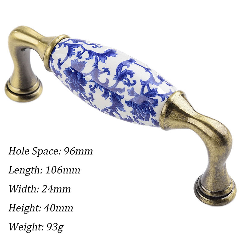 Tiradores de cerámica para armarios y cajones, pomos de puerta redondos con flores azules, tiradores de muebles Vintage, tiradores de armario de bronce antiguo: TRANSPARENT