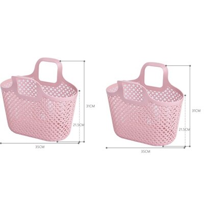 Pack of 2 Utility Plastic Storage Baskets with Handle Anti-rattan Shopping Basket PE Soft Plastic Weaving Basket: Pink