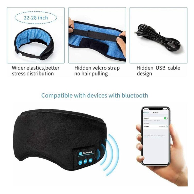 Slaapkoptelefoon bluetooth oogmasker, draadloze bluetooth 5.0 koptelefoon muziek reis slaapkoptelefoon slaapmasker