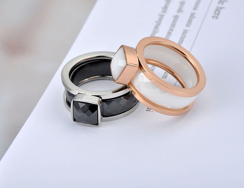 Lokaer modisch Titan Edelstahl Weiß/Schwarz schneiden Keramik Ringe Für Frauen Mädchen Elegante Charme Hochzeit Ring Schmuck R19134